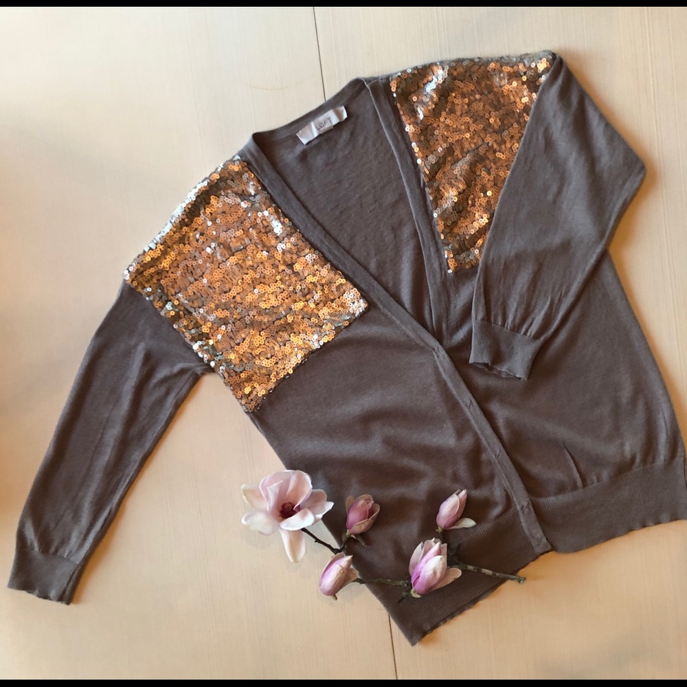 LOFT Brown V -Neck Linen Blend Cardigan Medium